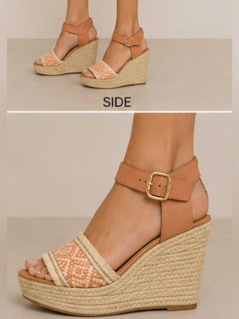Tommy Hilfiger Tan and Peach Espadrille Wedge Sandals - Women NWOT